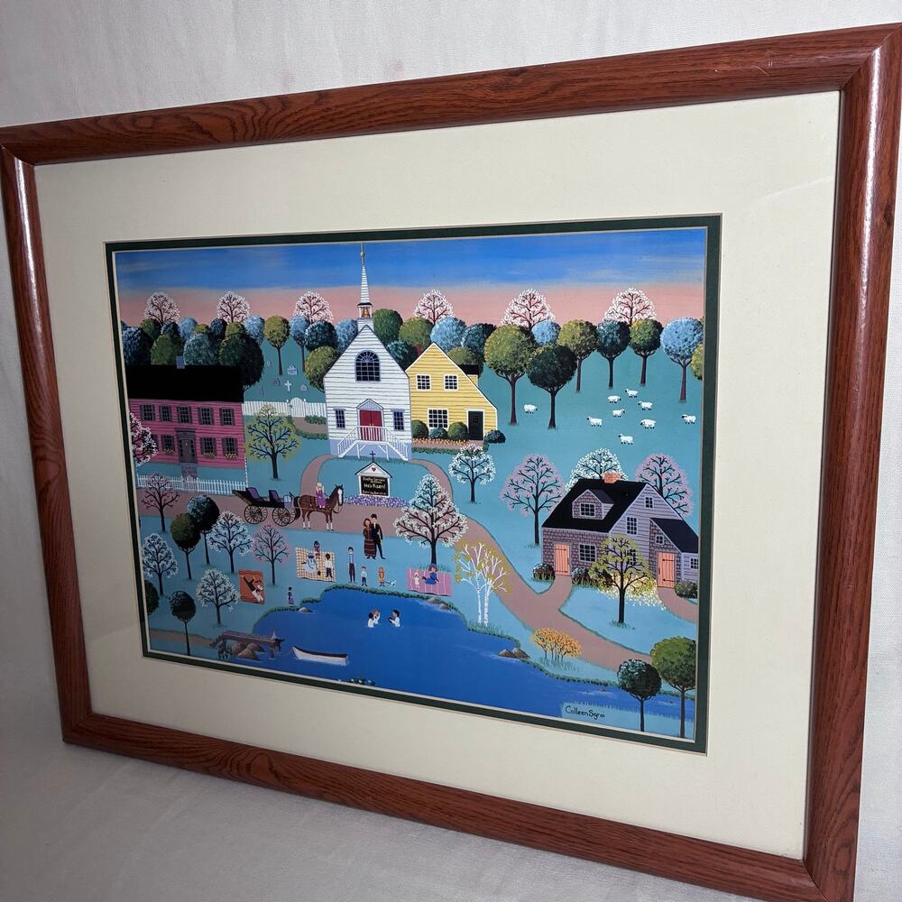 Colleen Sgroi Framed Americana Folk Art Print Easter Church Service He's Risen